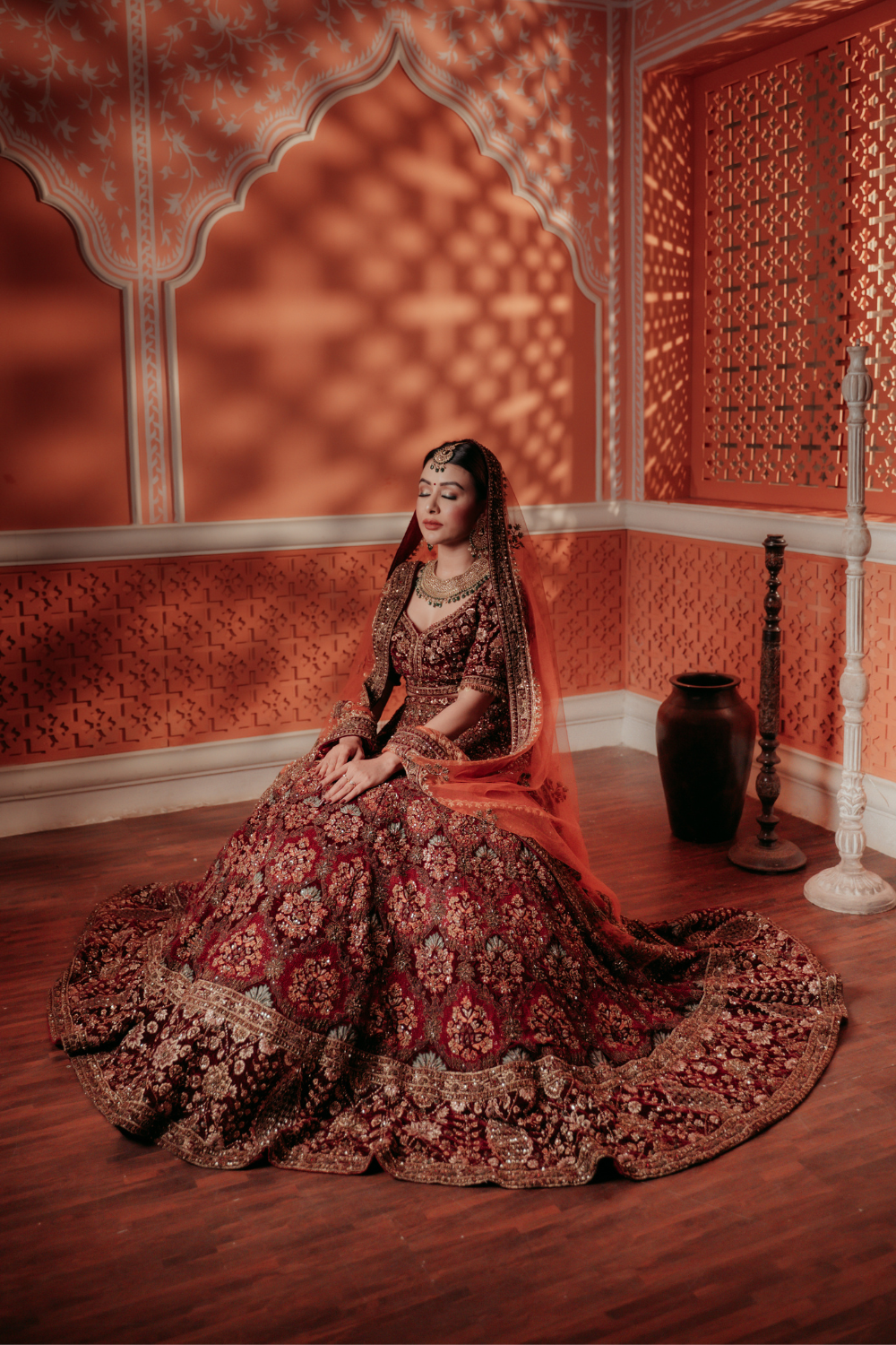 Maroon Bridal Lehenga With Sequins Thread Work And Zari Work Embellishment2