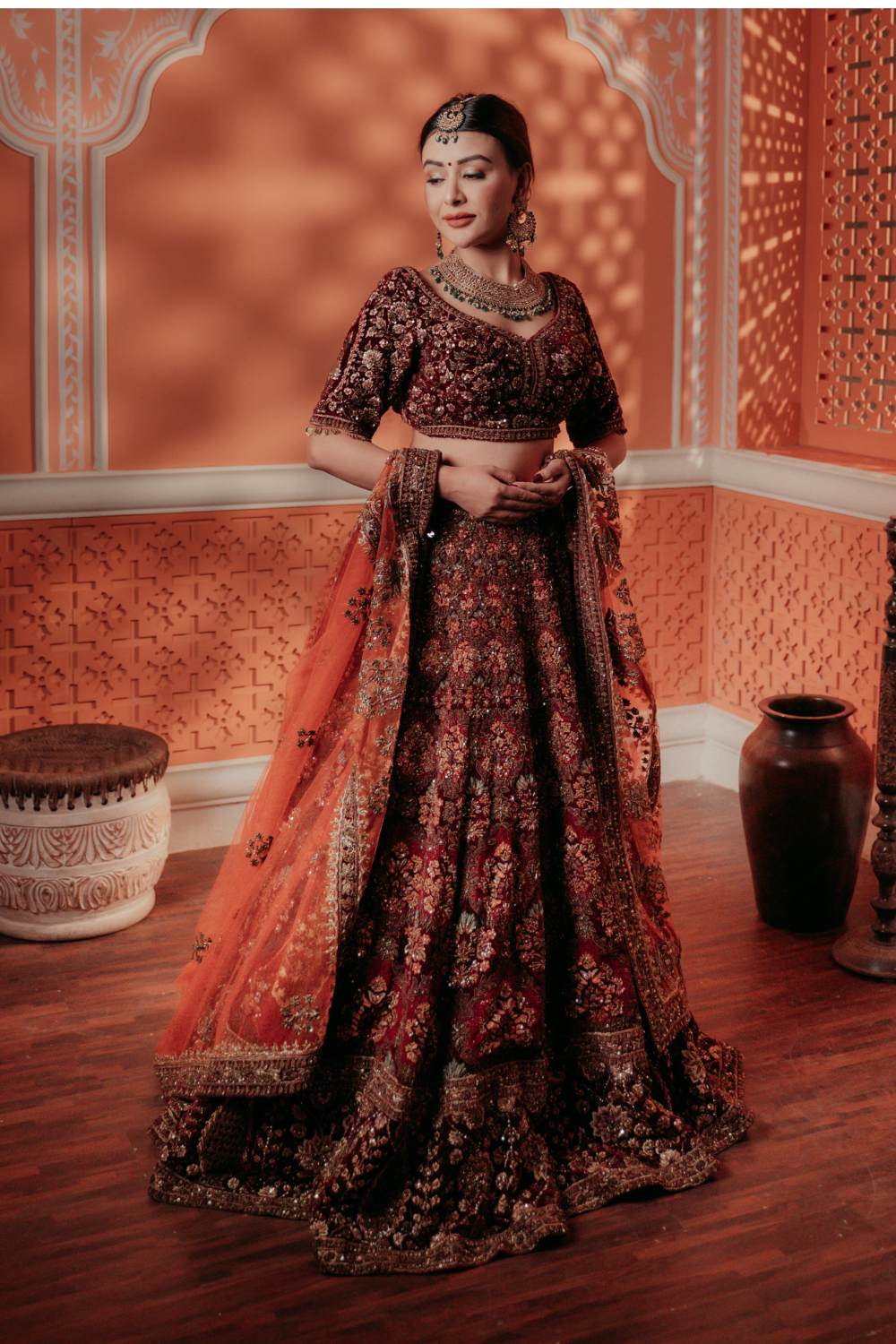 Maroon Bridal Lehenga With Sequins Thread Work And Zari Work Embellishment