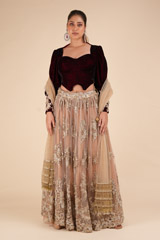 Maroon Velvet Lehenga