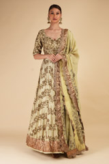 Sage Green Raw Silk Lehenga