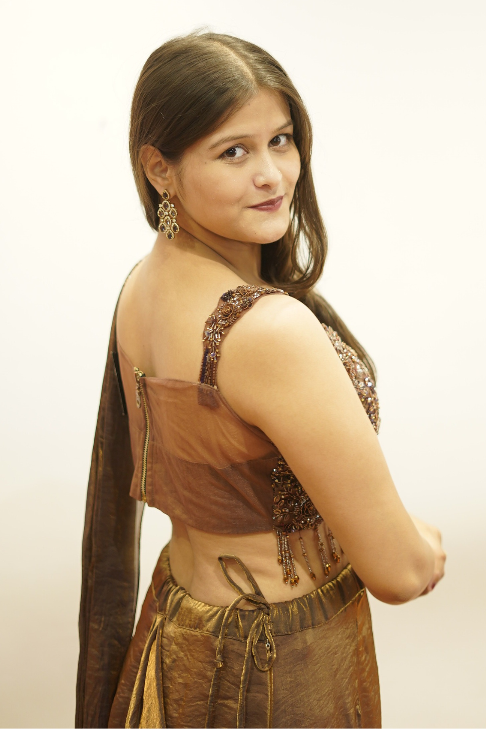 Dark Golden Brown Pre Drapped Saree3