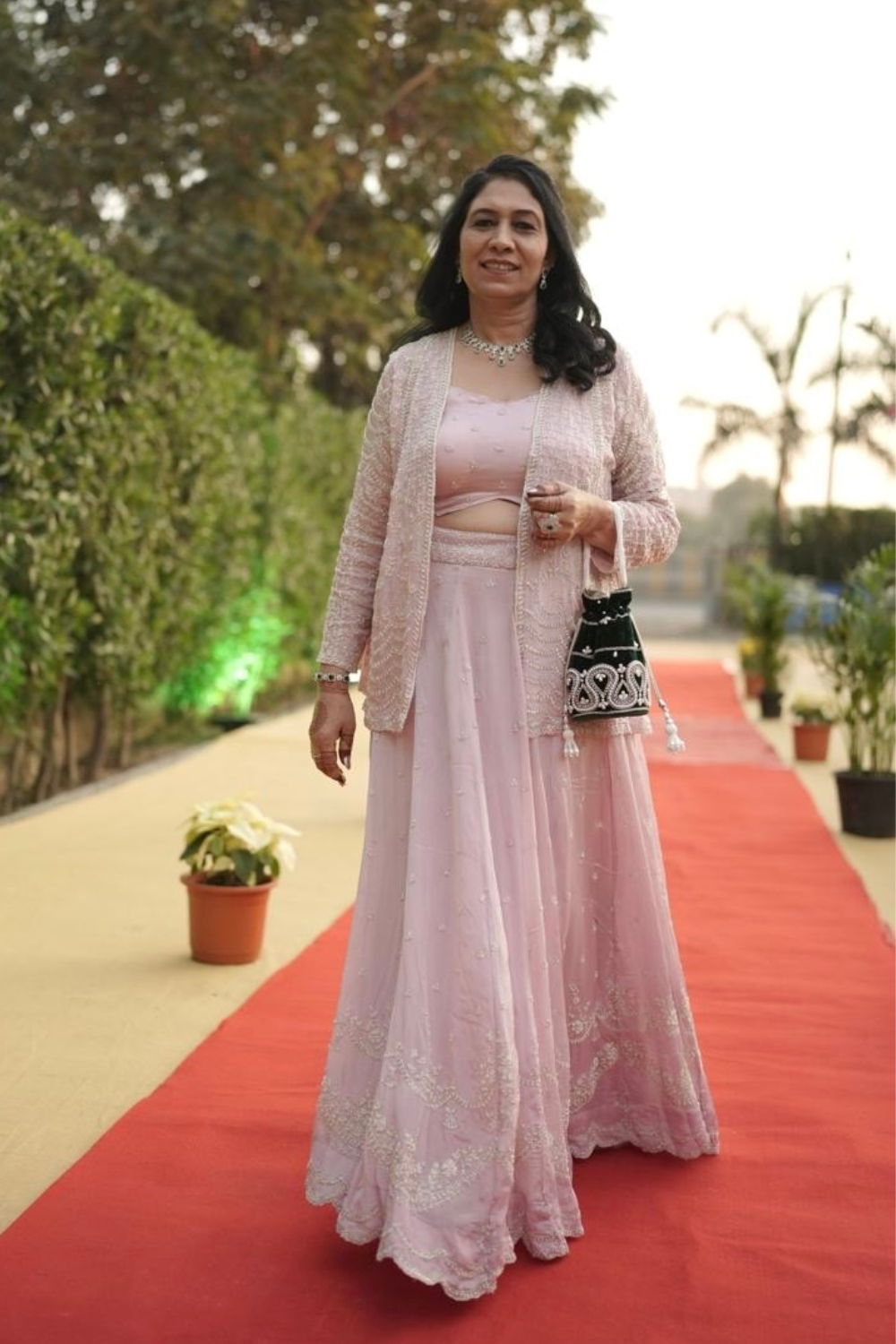 Light Pink Ensemble With Sheer Beaded Jacket