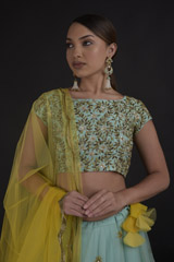 Mint Raw Silk Lehenga Set_DTR0434