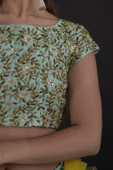 Mint Raw Silk Lehenga Set_DTR0435