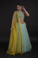 Mint Raw Silk Lehenga Set_DTR0438