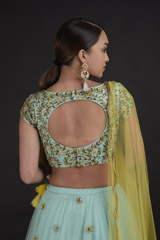 Mint Raw Silk Lehenga Set_DTR0442