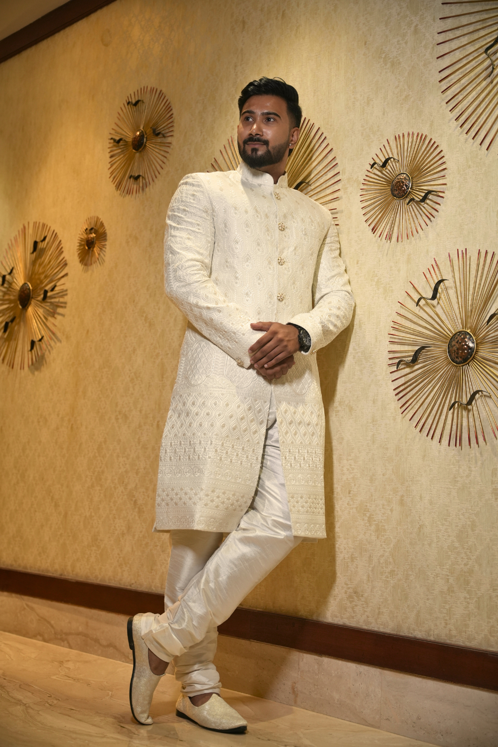 Ivory Majesty Embroidered Indo-Western Sherwani3