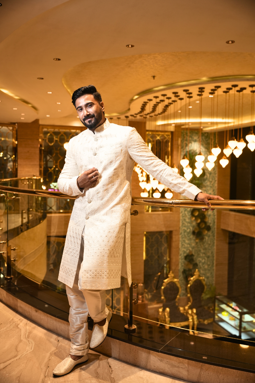 Ivory Majesty Embroidered Indo-Western Sherwani4