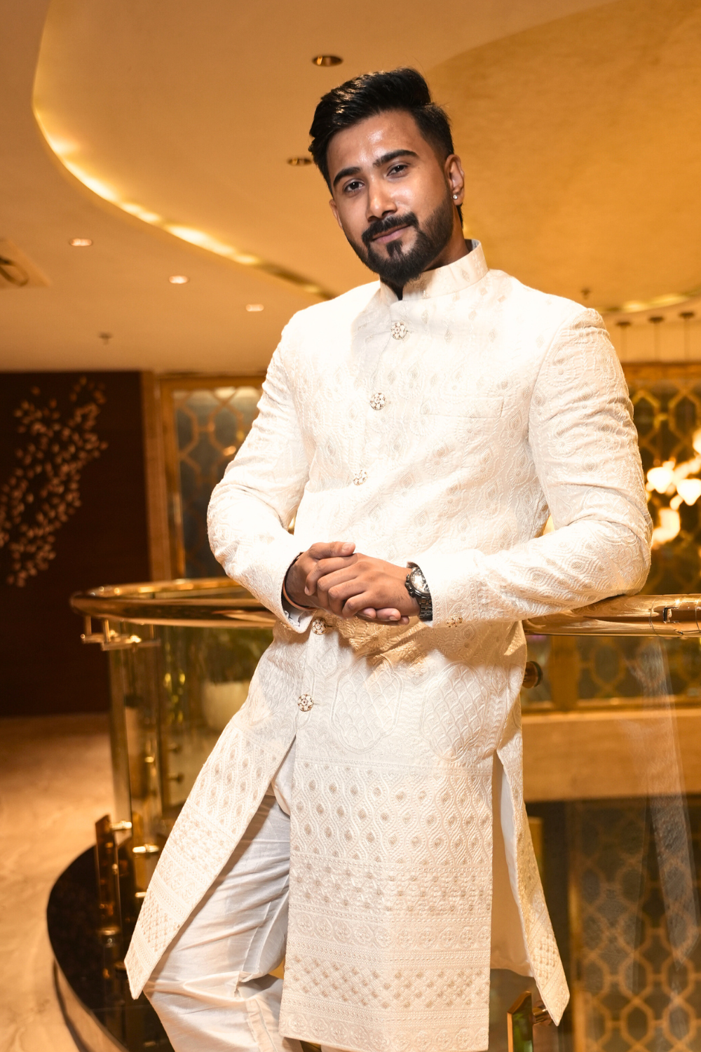 Ivory Majesty Embroidered Indo-Western Sherwani6