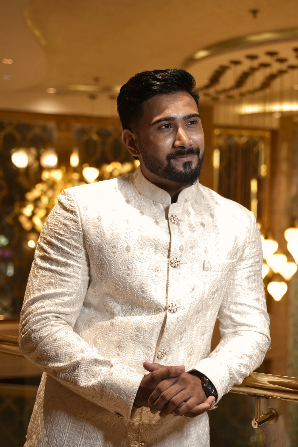 Ivory Majesty Embroidered Indo-Western Sherwani7