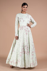 Green Long Embroidered Gown