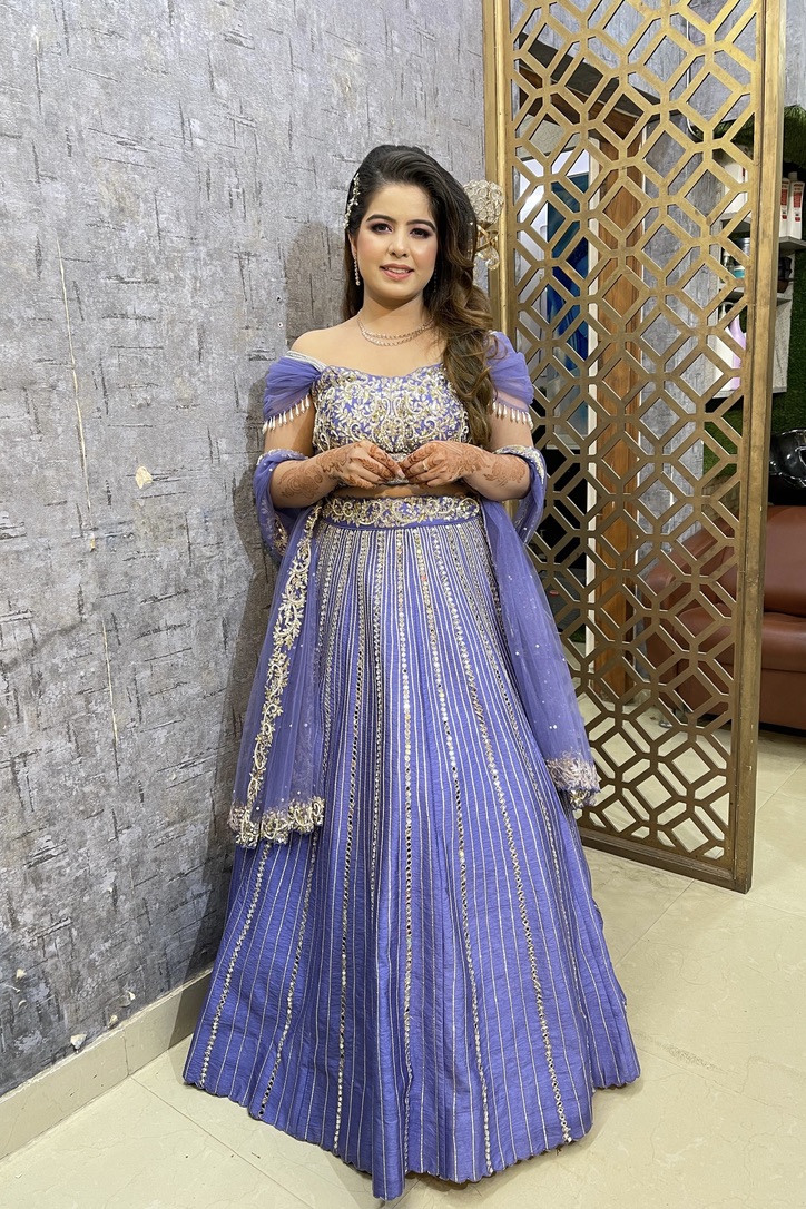 Lavender- Purple Lehenga With Mirror And Thread- Work Embellishment