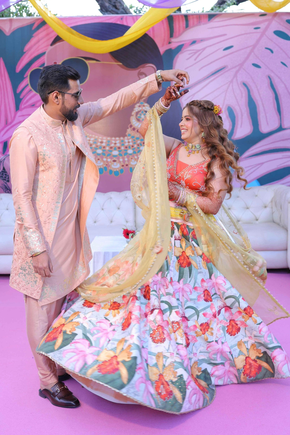 Multi- Coloured Lehenga With Bead Thread Work Embellishment3