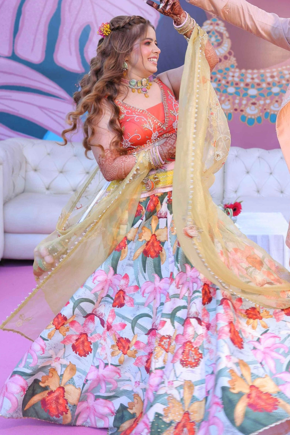 Multi- Coloured Lehenga With Bead Thread Work Embellishment4