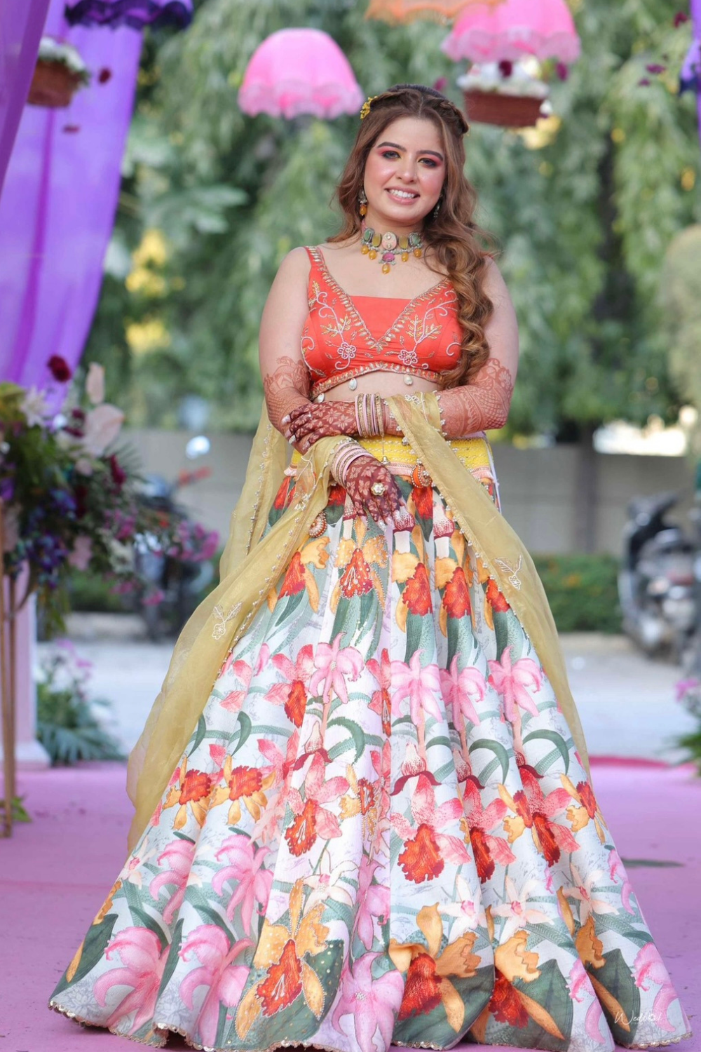 Multi- Coloured Lehenga With Bead Thread Work Embellishment