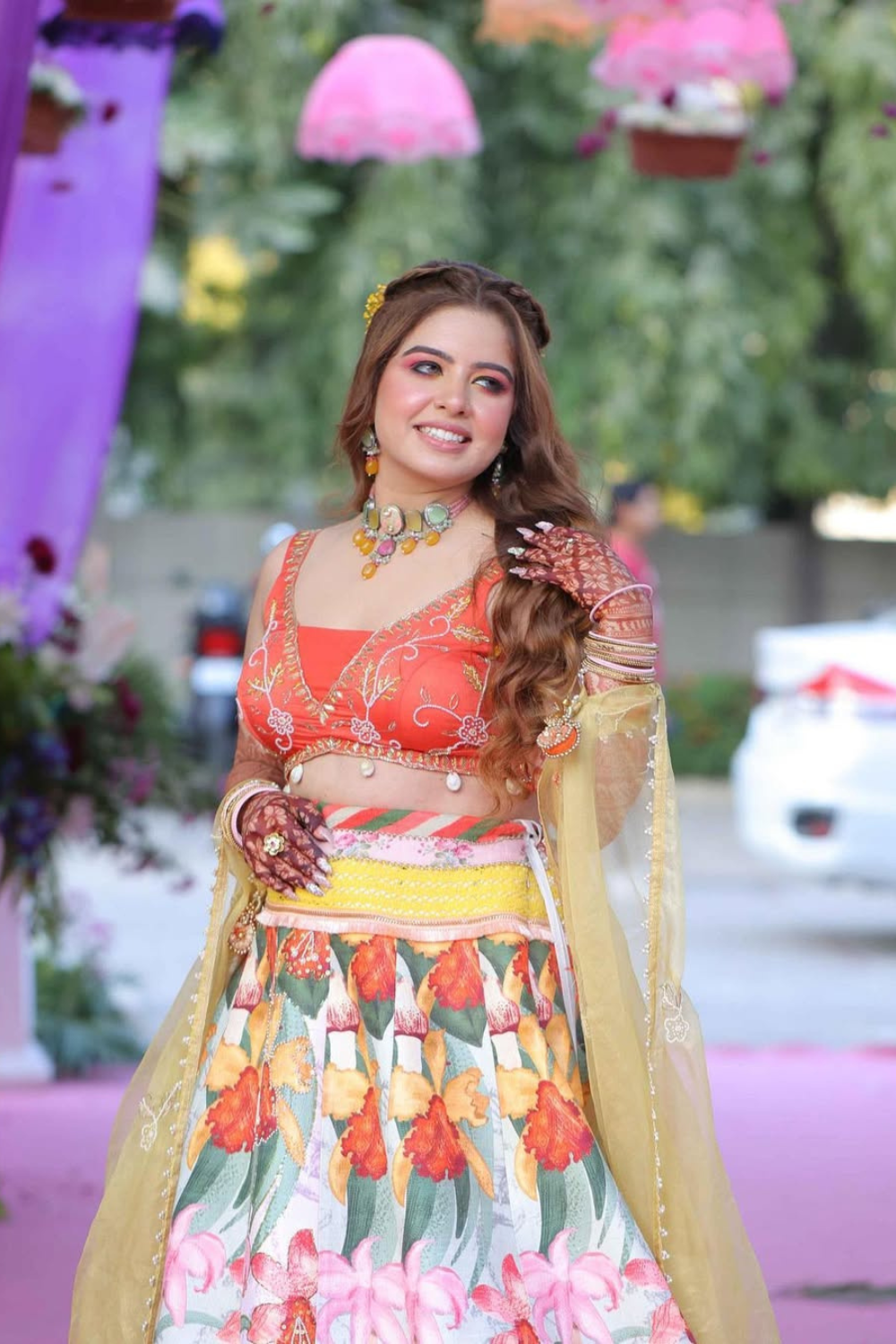 Multi- Coloured Lehenga With Bead Thread Work Embellishment8