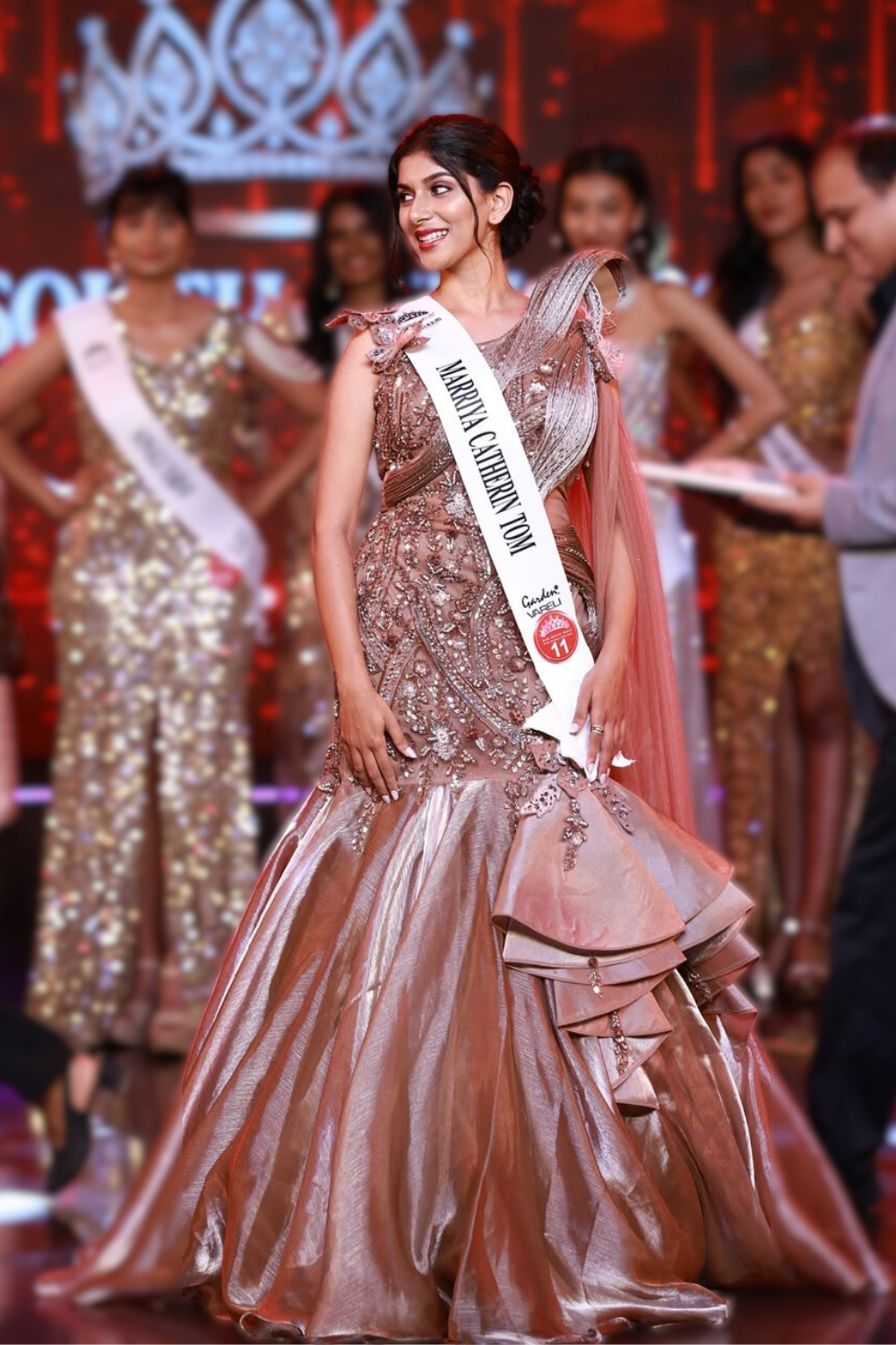 Rose Gold Fish Cut Gown With Sequins Bead Work Embellishment1