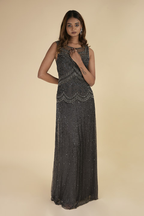 Grey Embroidered Gown