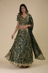 Green Mirrorwork Lehenga