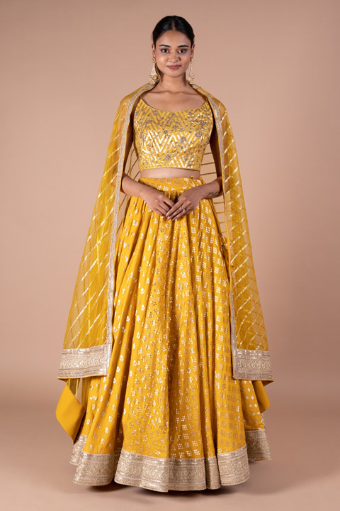 Mustard Chanderi Bustier Lehenga