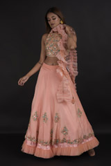 Coral Organza Lehenga Set