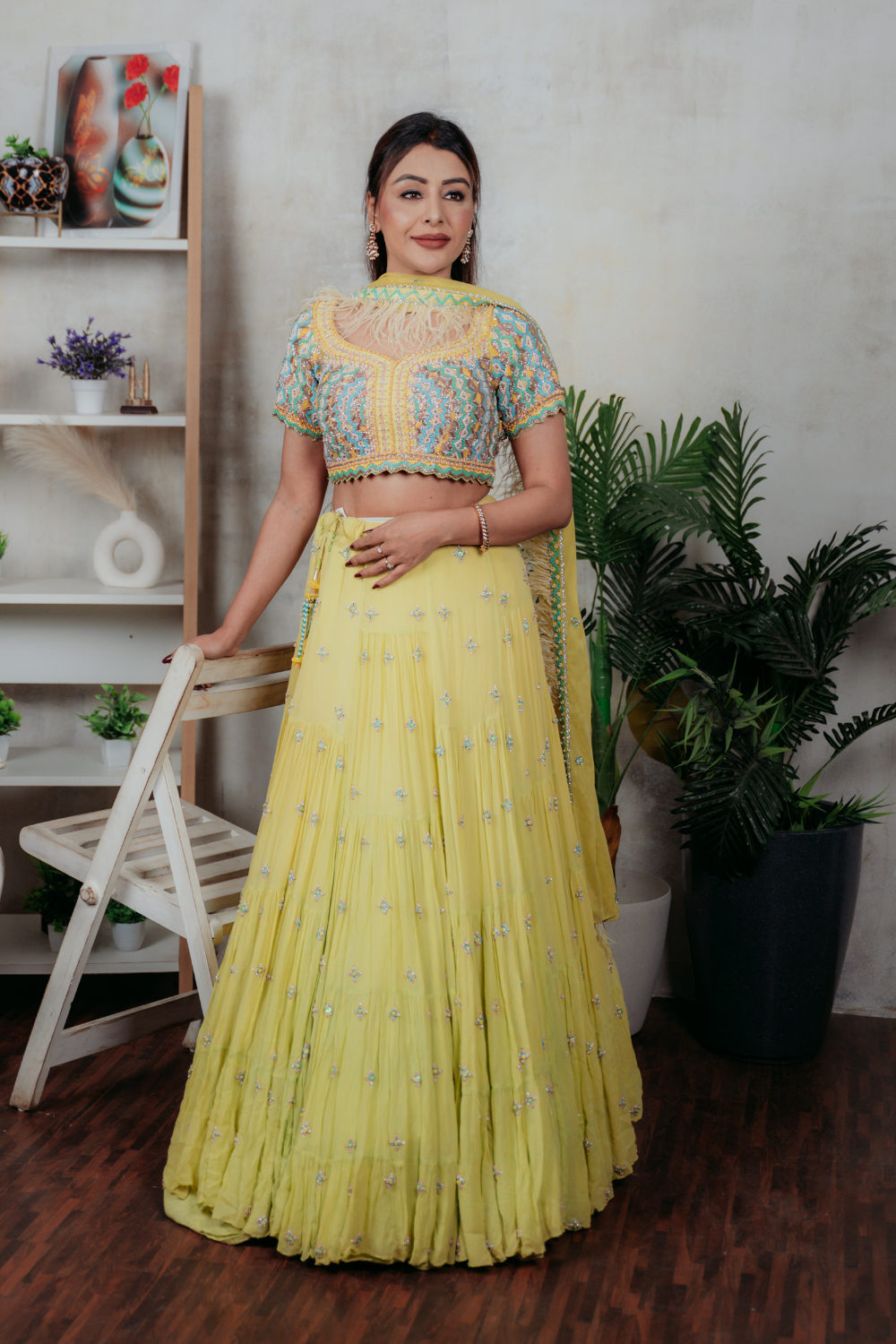 Lime Green Lehenga With Sequin And Bead Work Embellishment