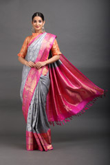 Pink And Grey Silk Saree1061_video