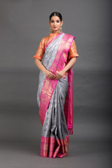 Pink And Grey Silk SareeIMG_6512
