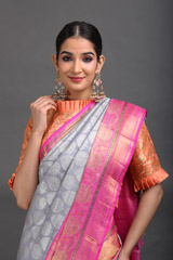 Pink And Grey Silk SareeIMG_6514