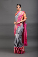 Pink And Grey Silk SareeIMG_6517