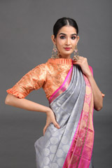 Pink And Grey Silk SareeIMG_6520