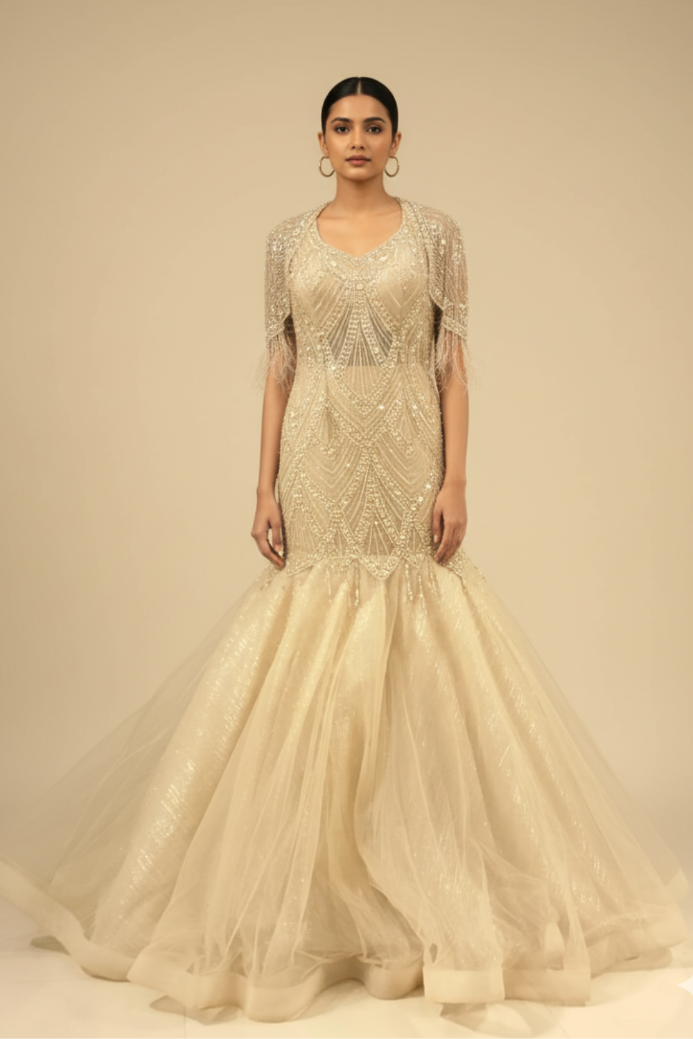 Ivory Embellished Fishcut Gown1