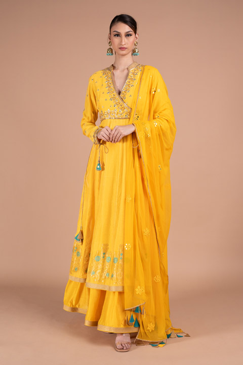 Yellow Chanderi Lehenga Set