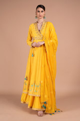 Yellow Chanderi Lehenga Set