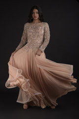 Beige Tulle Overskirt Gown
