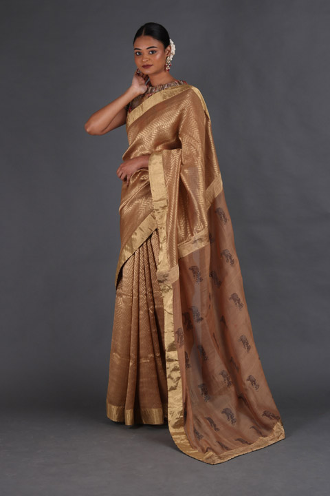 Gold Chanderi Tissue Saree