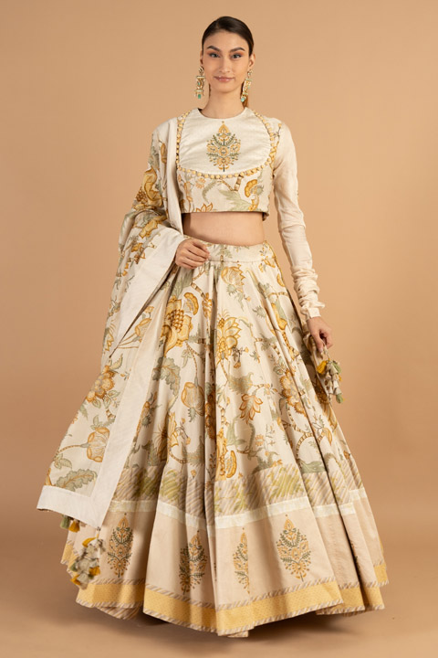 Ivory And Yellow Lehenga Set