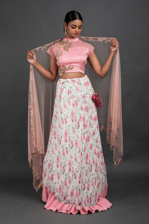 Pink Floral Lehenga Set