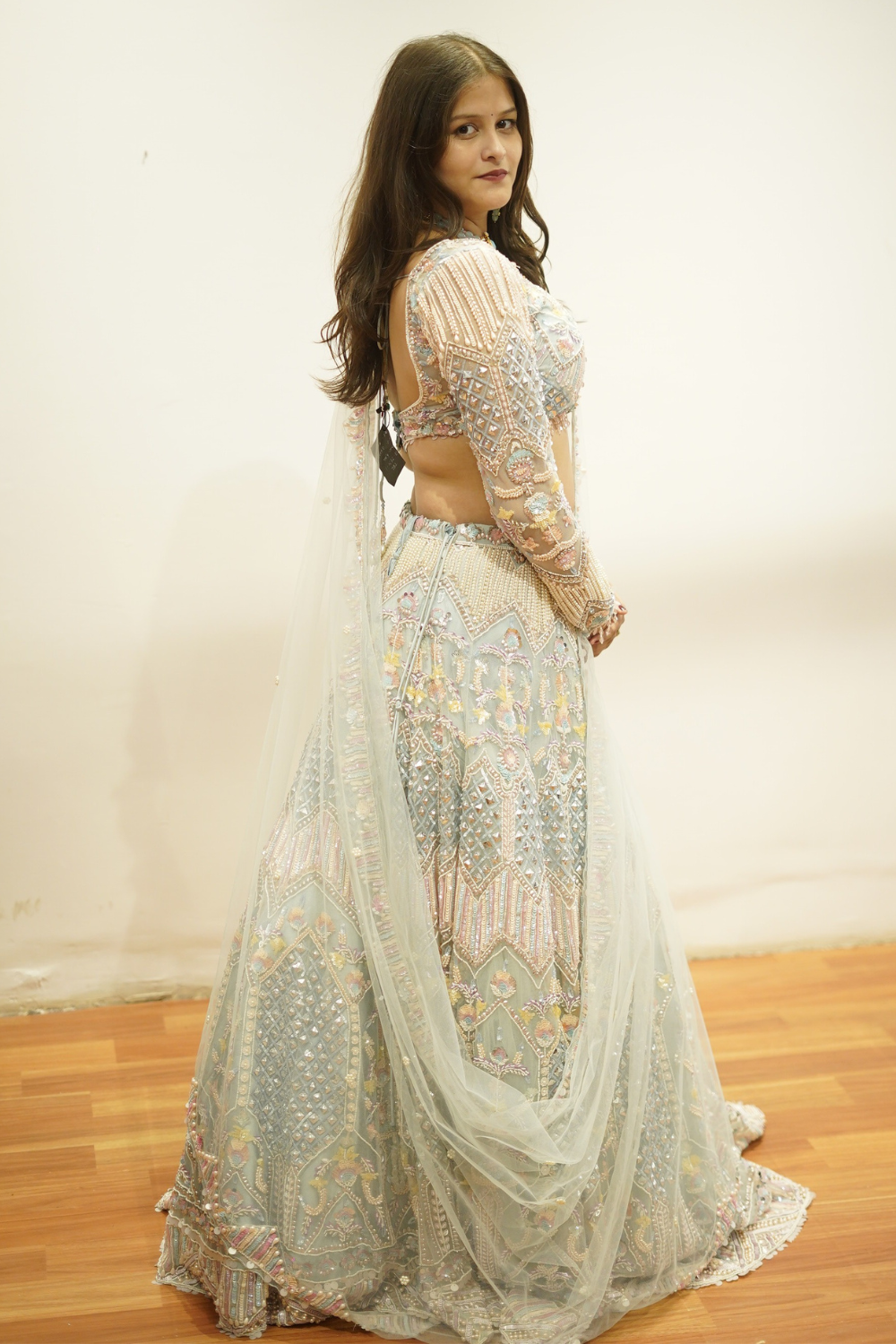 Light Pastel Blue Lehenga With Sequins Beads Pearl Thread Work Embellishment2