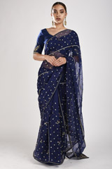 Blue Organza Saree Set