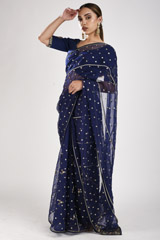 Blue Organza Saree Set_SUB0525