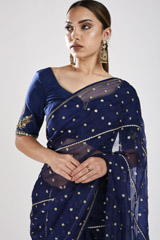 Blue Organza Saree Set_SUB0529