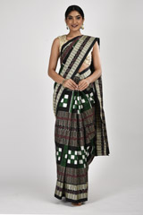 Green And Black Sambalpuri Ikat Silk Saree