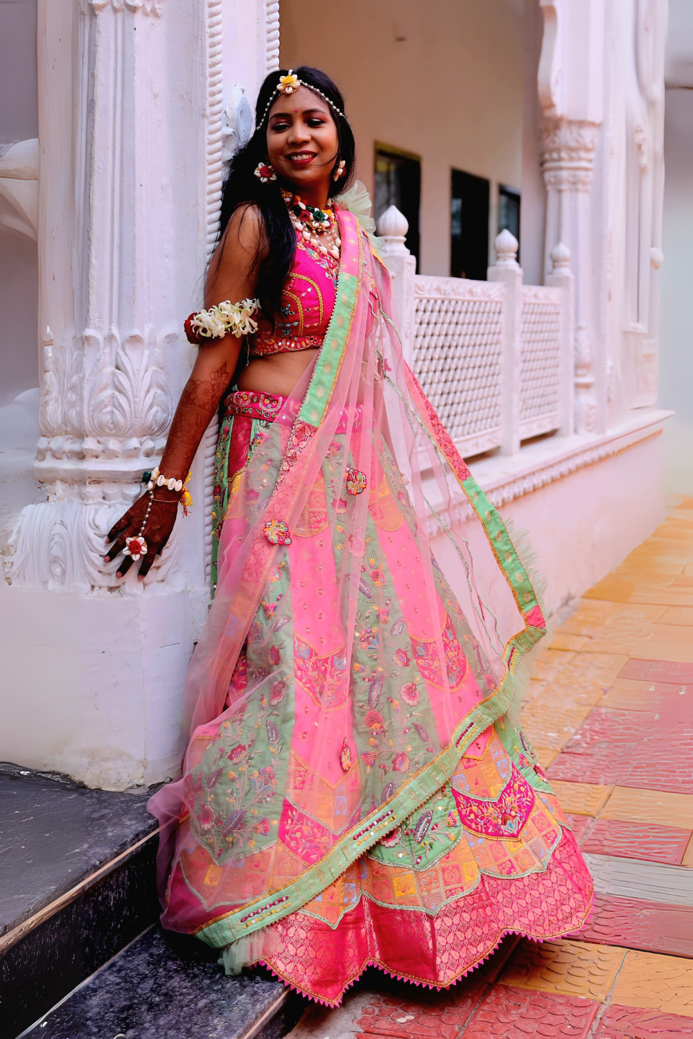 Multi- Colored Lehenga With Thread Work Embellishment