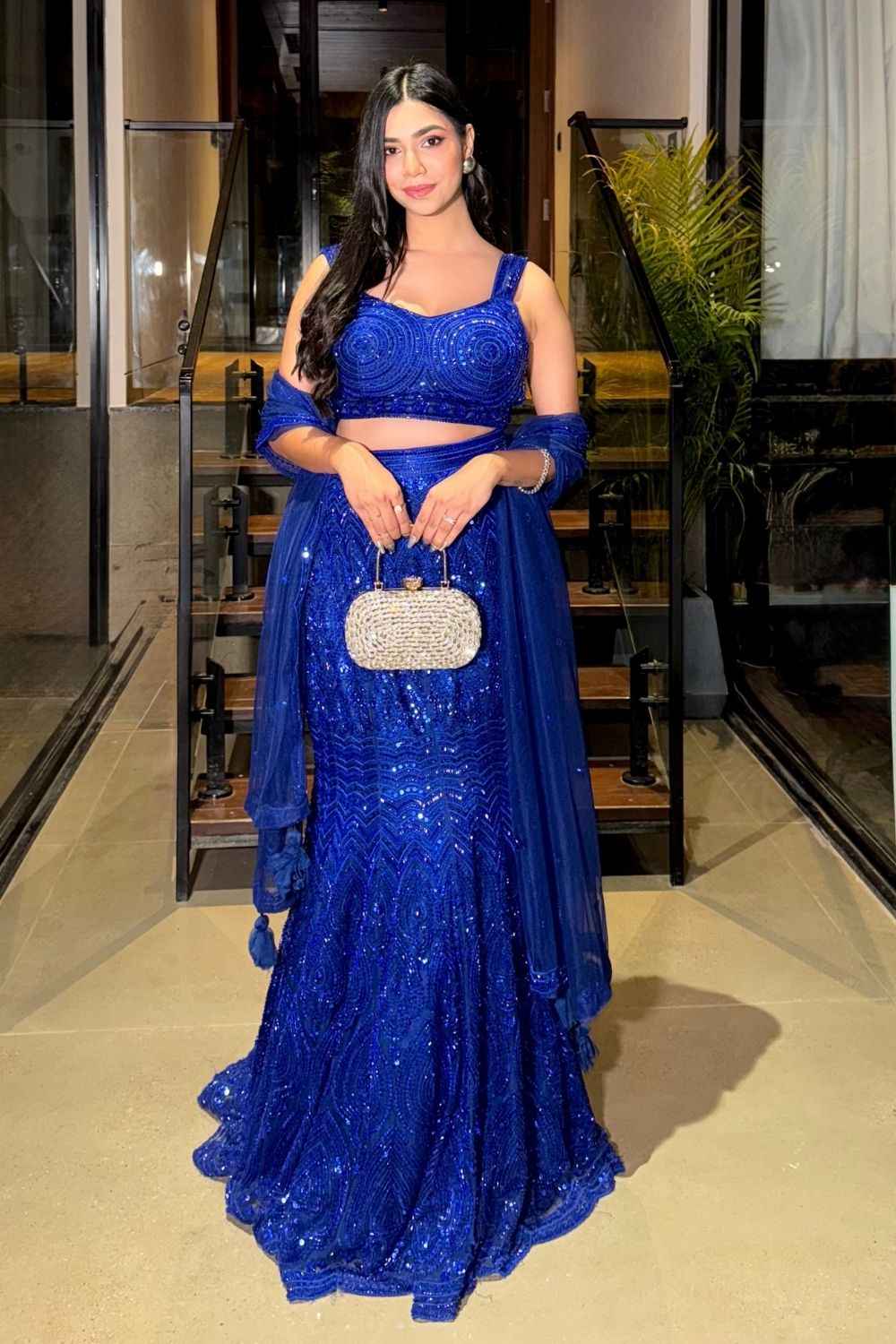 Electric Blue Fishcut lehenga