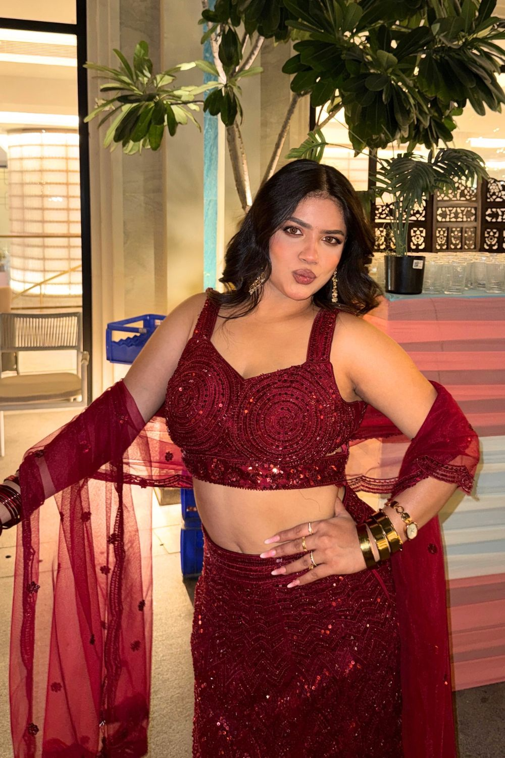 Cherry Red Fishcut Lehenga2