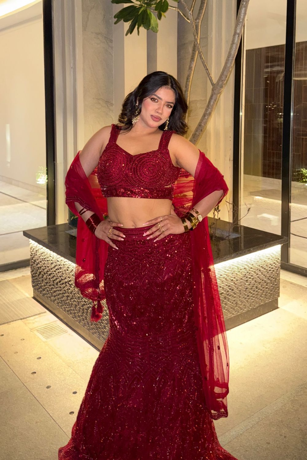 Cherry Red Fishcut Lehenga3