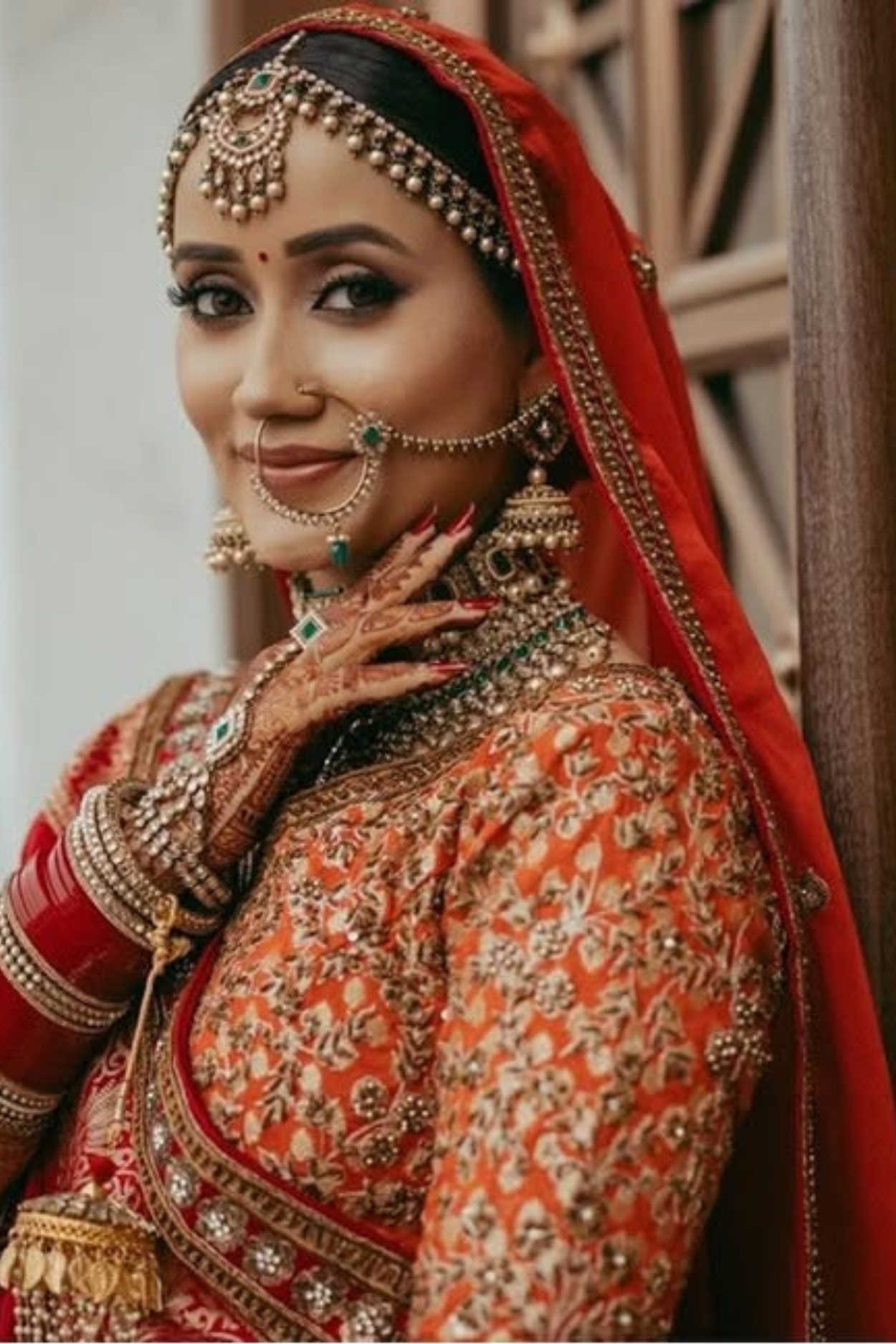 Cherry Red Bridal lehenga With Golden Zari Work Embellishment3