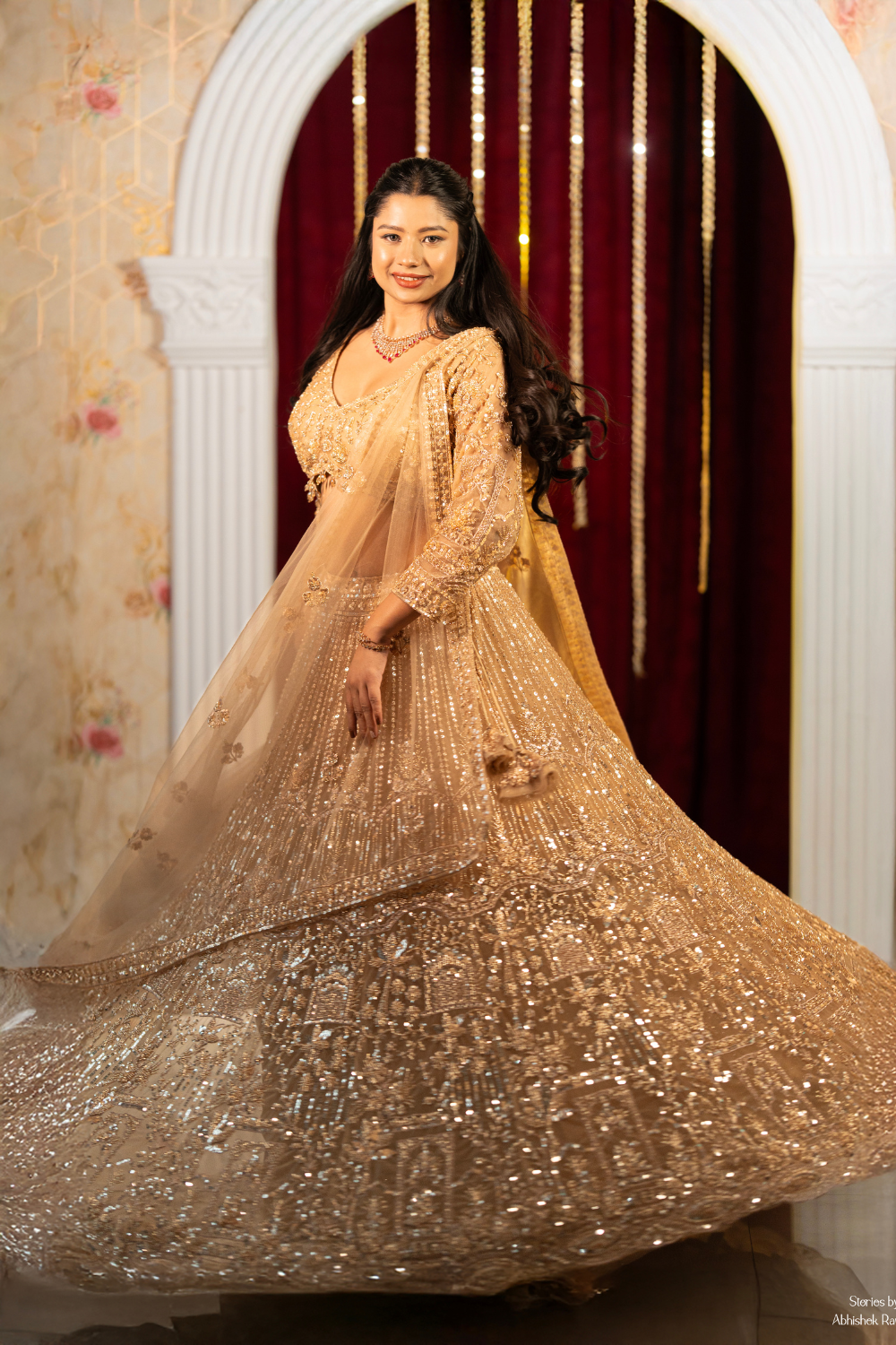 Soft Golden Beige Lehenga With Sequins Beads Thread Work Embellishment