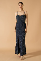 Navy Blue Beaded Tassel Gown